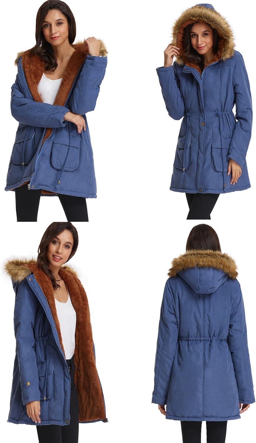 imageGRACE KARIN Womens Winter Coats Fleece Parkas Anoraks Hooded Military Jacket CoatsNavy Blue