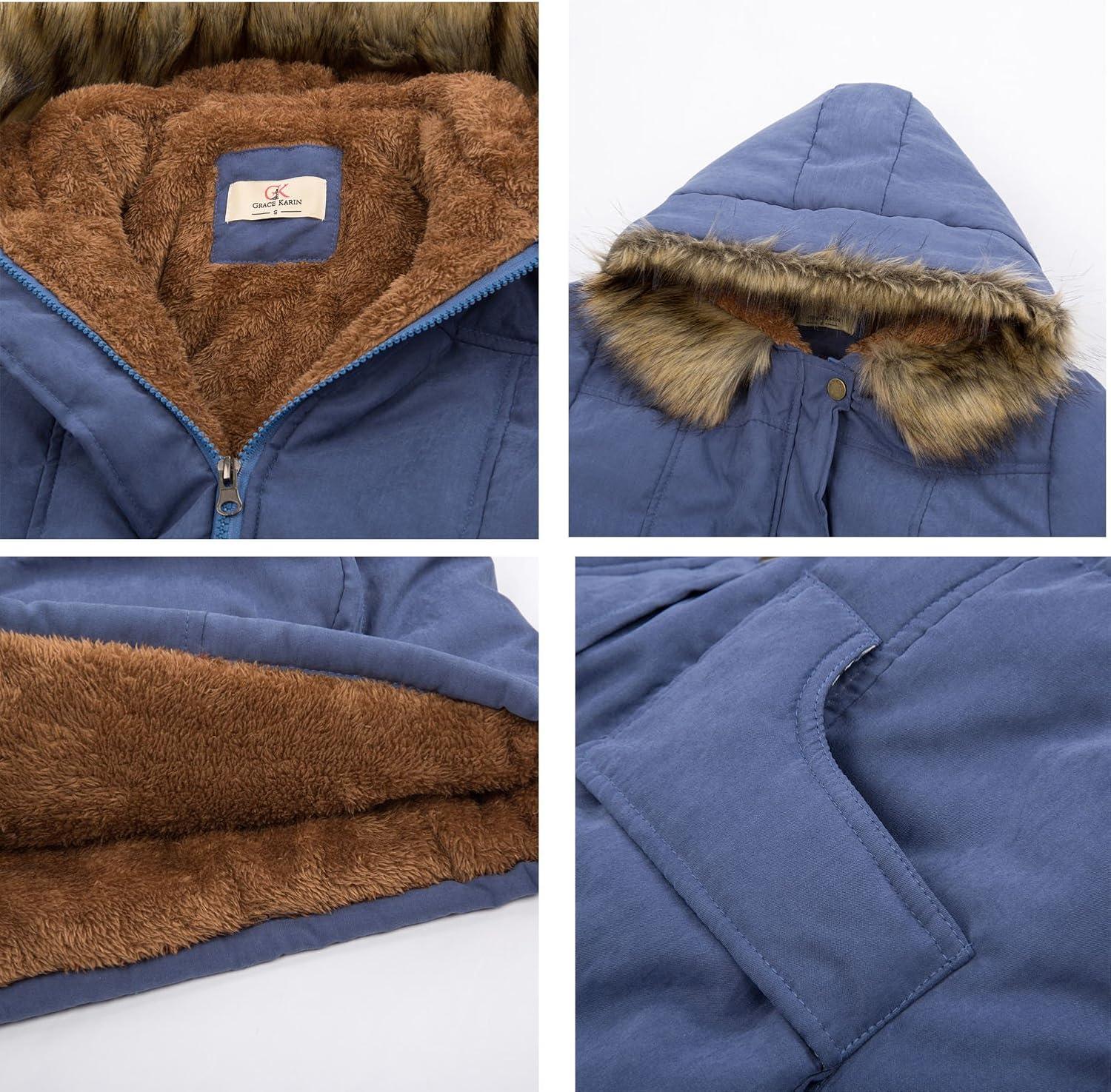 imageGRACE KARIN Womens Winter Coats Fleece Parkas Anoraks Hooded Military Jacket CoatsNavy Blue