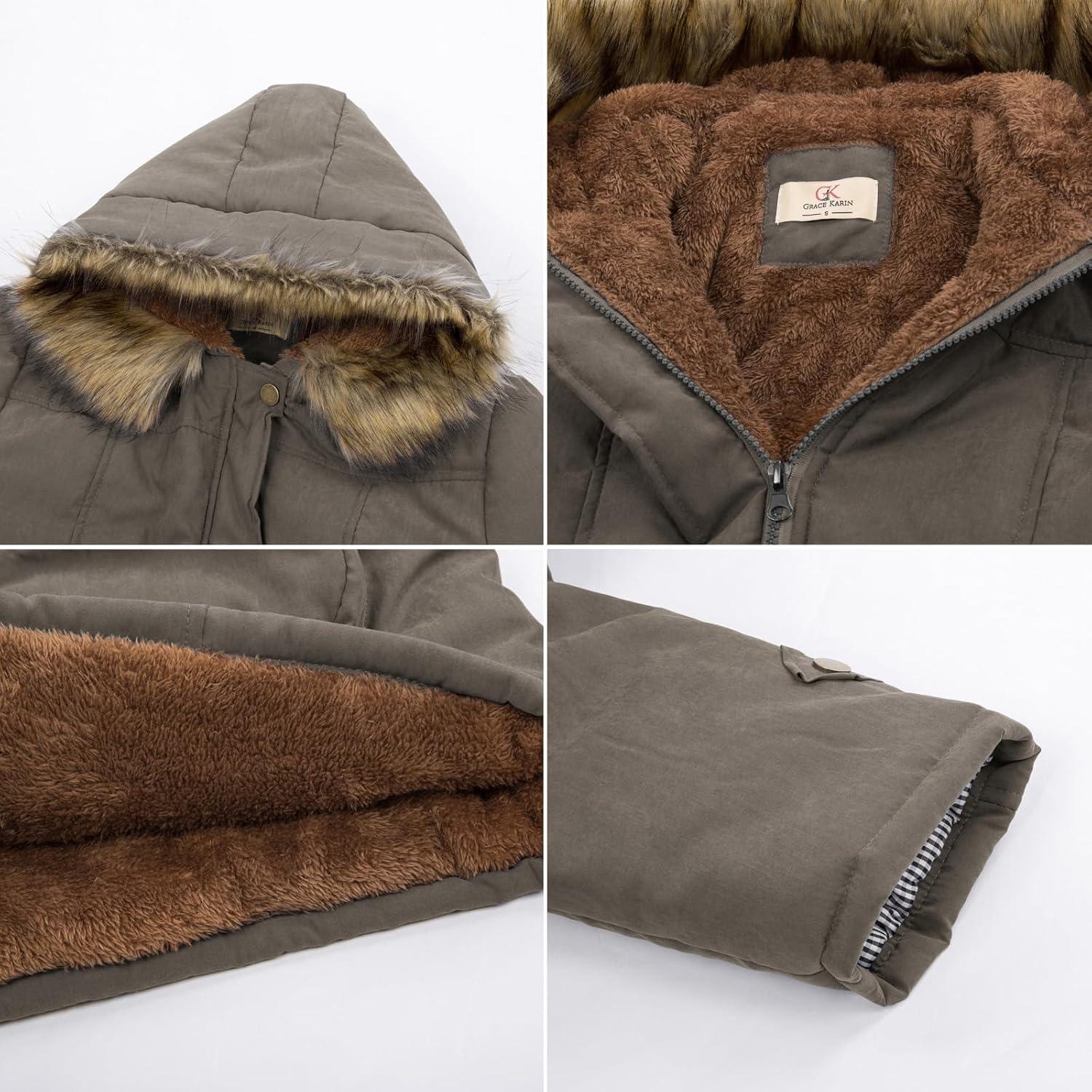 imageGRACE KARIN Womens Winter Coats Fleece Parkas Anoraks Hooded Military Jacket CoatsNutmeg