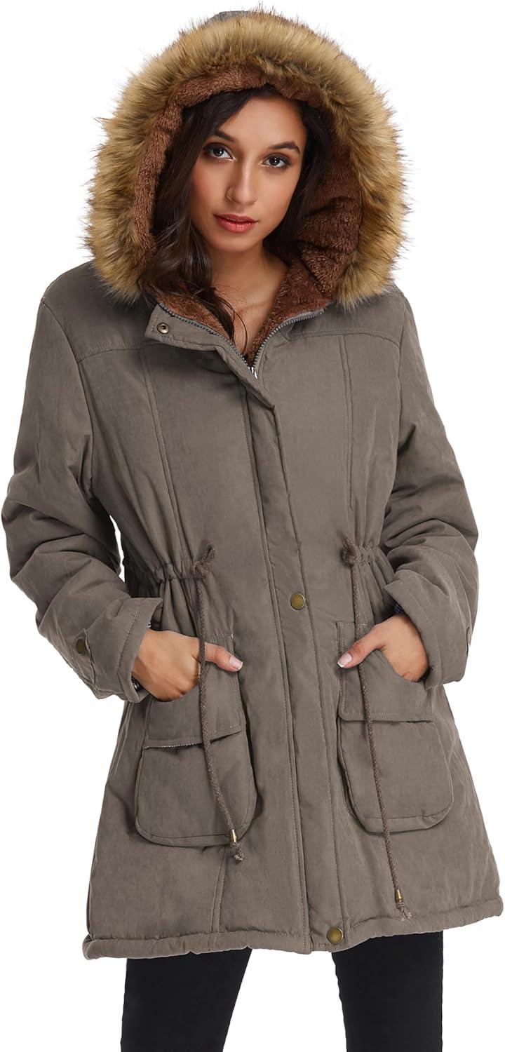 imageGRACE KARIN Womens Winter Coats Fleece Parkas Anoraks Hooded Military Jacket CoatsNutmeg