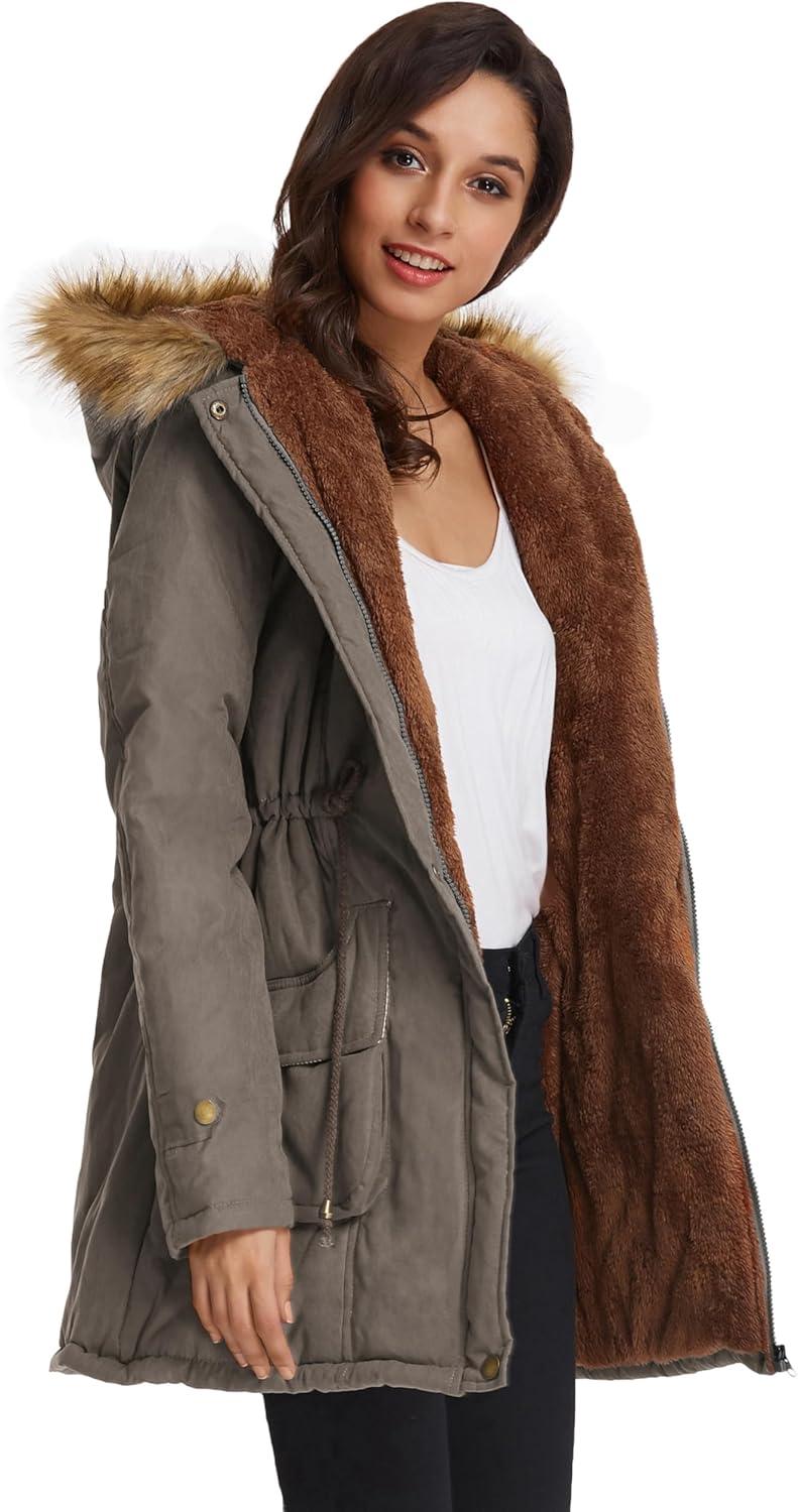 imageGRACE KARIN Womens Winter Coats Fleece Parkas Anoraks Hooded Military Jacket CoatsNutmeg