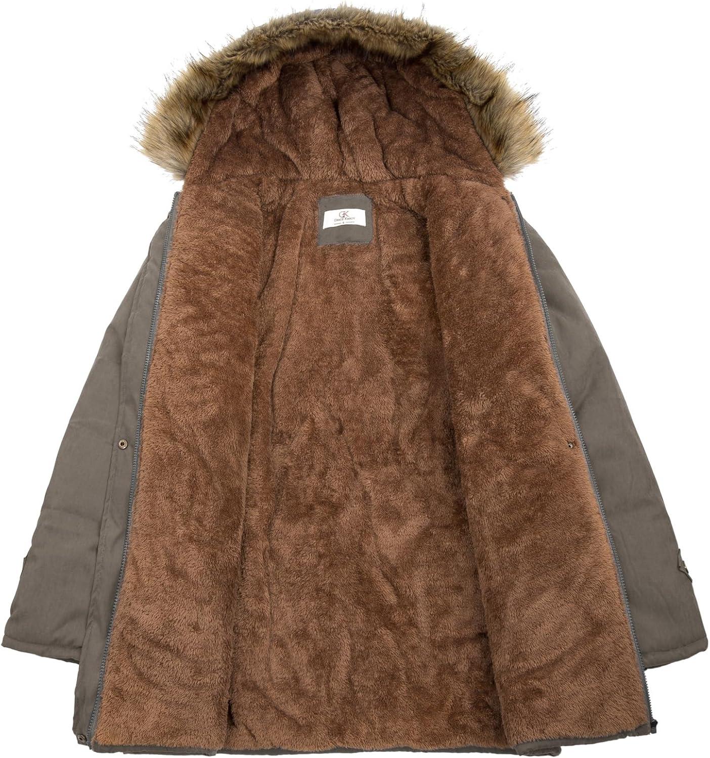 imageGRACE KARIN Womens Winter Coats Fleece Parkas Anoraks Hooded Military Jacket CoatsNutmeg