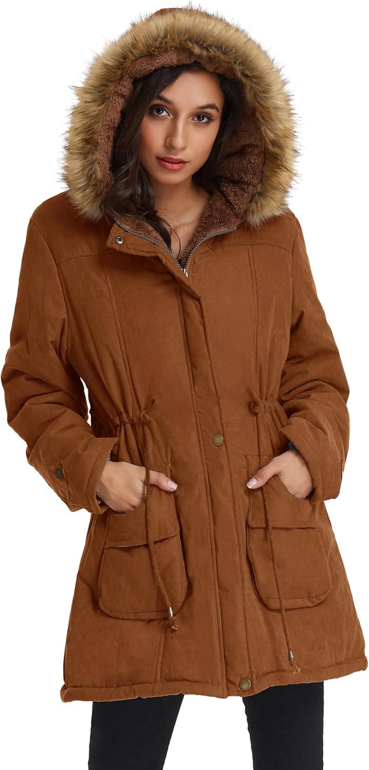 imageGRACE KARIN Womens Winter Coats Fleece Parkas Anoraks Hooded Military Jacket CoatsReddish Brown
