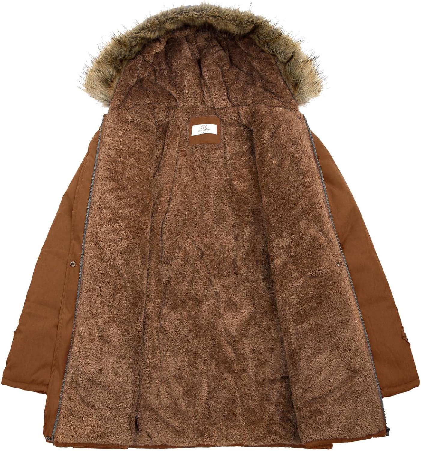 imageGRACE KARIN Womens Winter Coats Fleece Parkas Anoraks Hooded Military Jacket CoatsReddish Brown