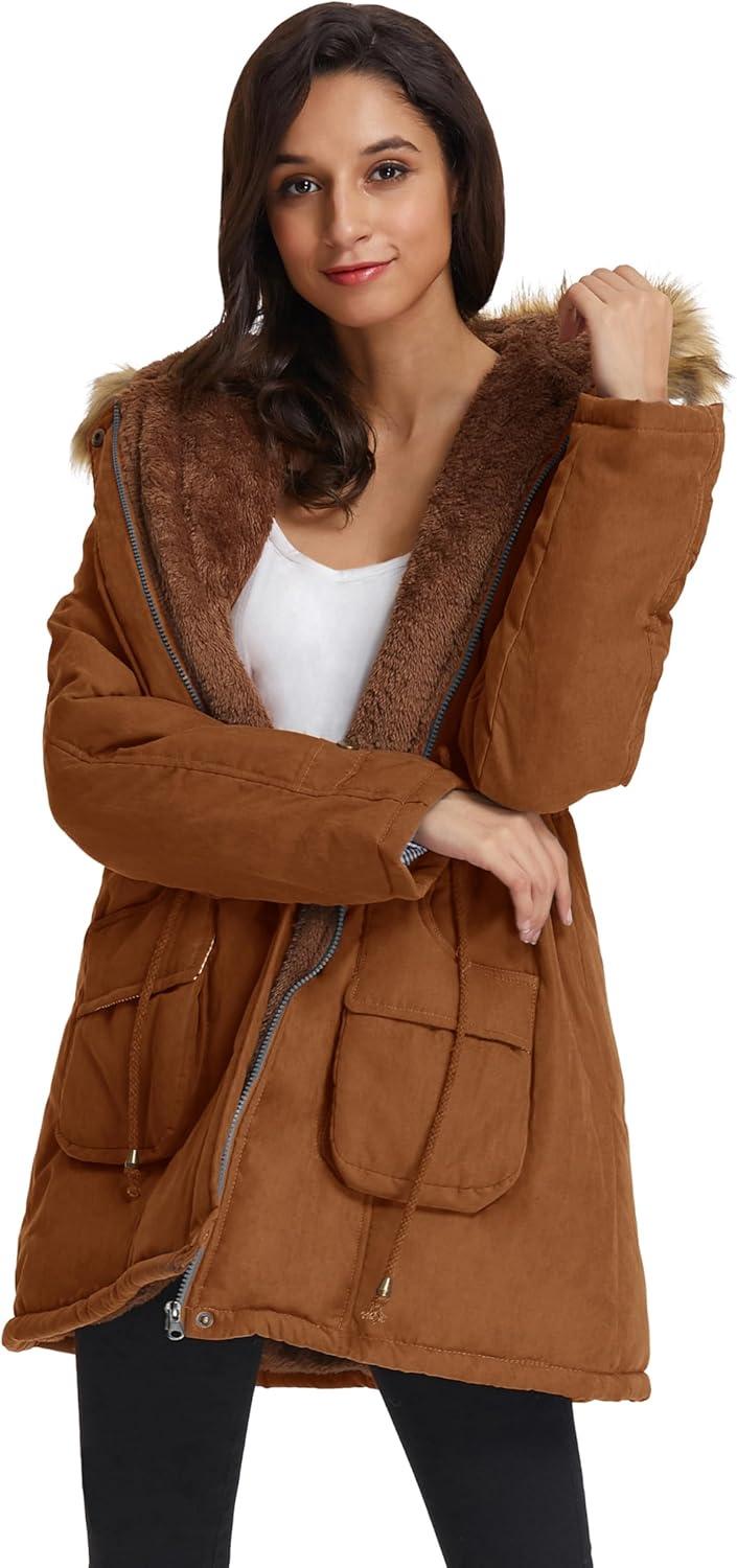 imageGRACE KARIN Womens Winter Coats Fleece Parkas Anoraks Hooded Military Jacket CoatsReddish Brown