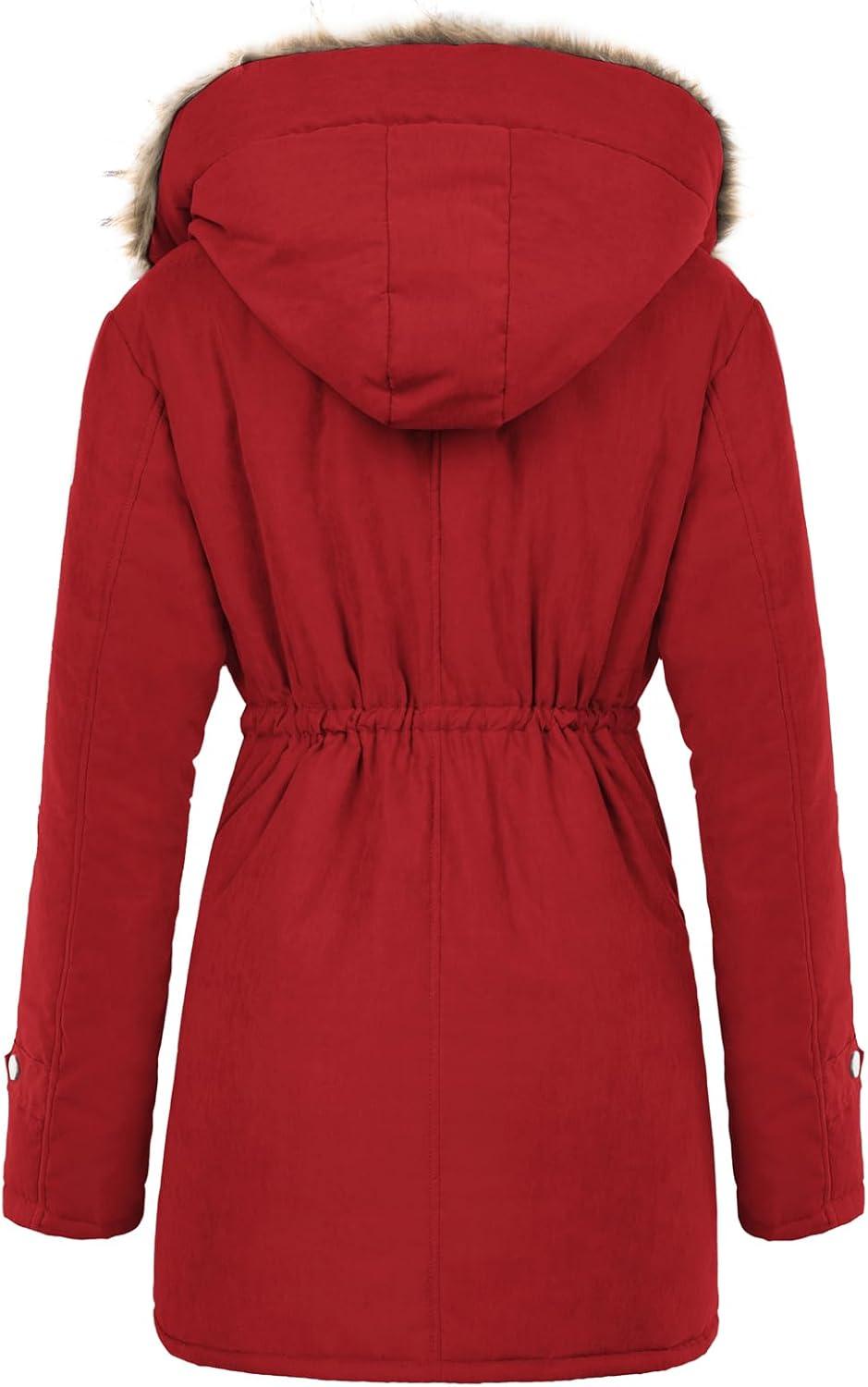 imageGRACE KARIN Womens Winter Coats Fleece Parkas Anoraks Hooded Military Jacket CoatsStrong Red