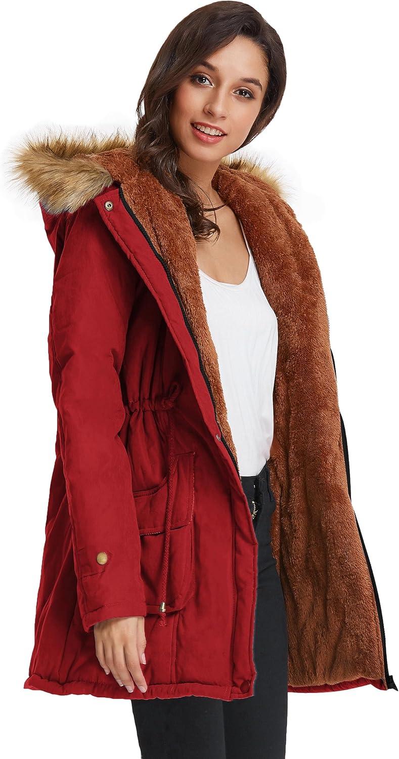 imageGRACE KARIN Womens Winter Coats Fleece Parkas Anoraks Hooded Military Jacket CoatsStrong Red