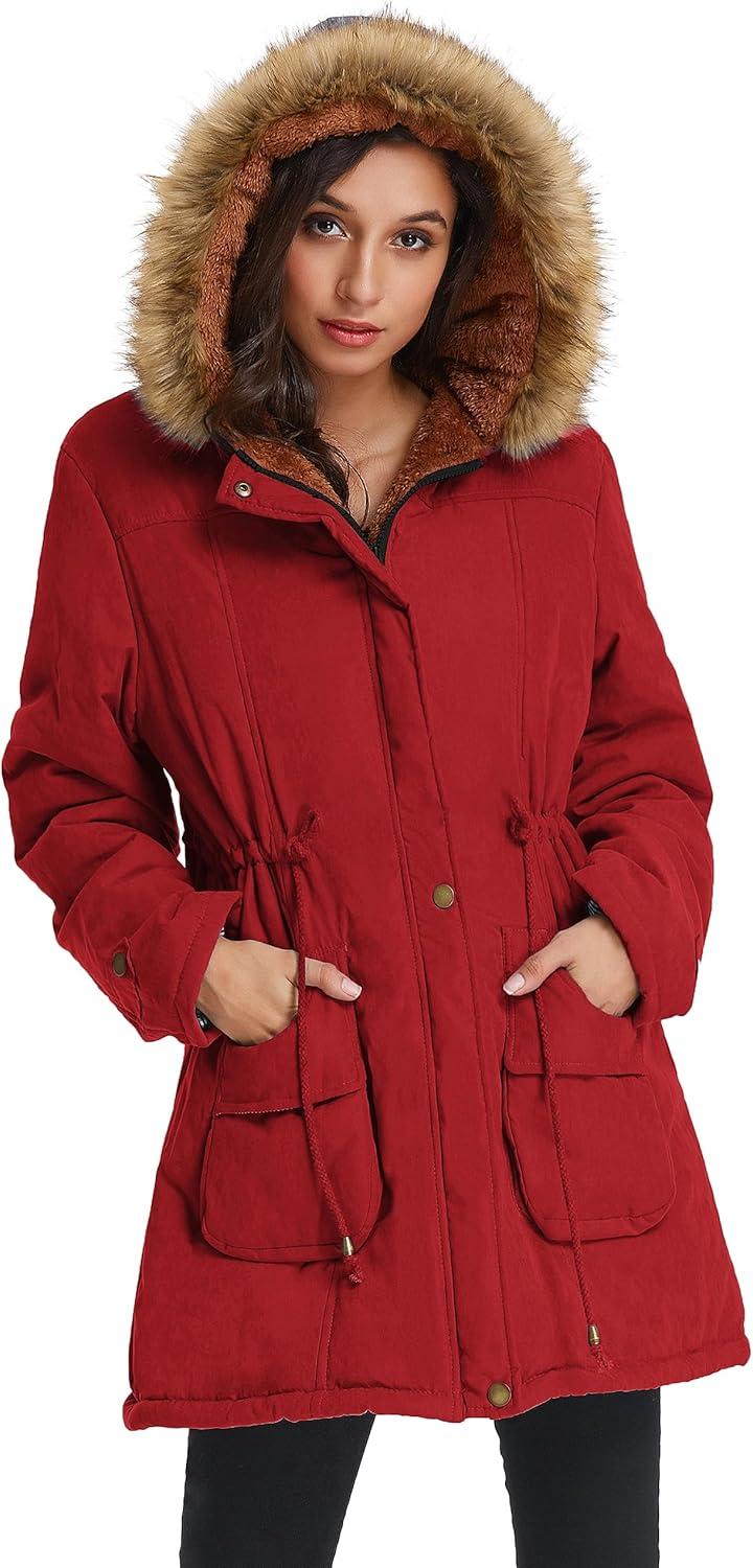 imageGRACE KARIN Womens Winter Coats Fleece Parkas Anoraks Hooded Military Jacket CoatsStrong Red