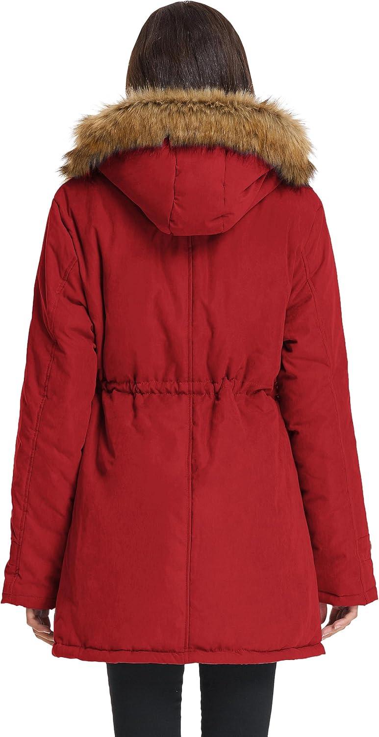 imageGRACE KARIN Womens Winter Coats Fleece Parkas Anoraks Hooded Military Jacket CoatsStrong Red