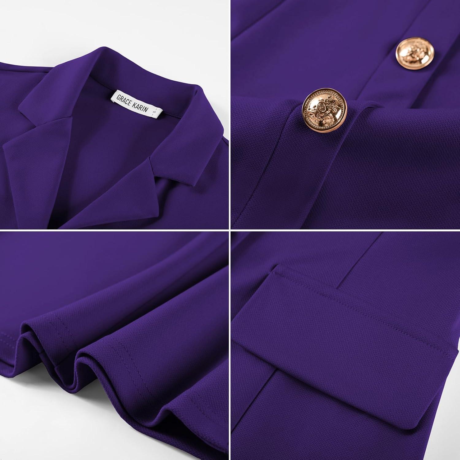 imageGRACE KARIN Work Dresses for Women 2026 Sleeveless Button Business Midi Dress Notch Lapel V Neck Formal Office A Line DressesPurple