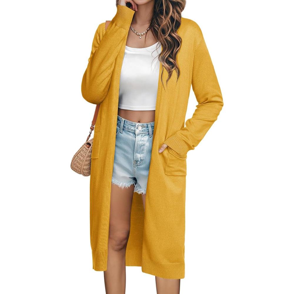 imageGRACE KARIN Essential Solid Open Front Maxi Long Knitted Cardigan Sweater for WomenYellow