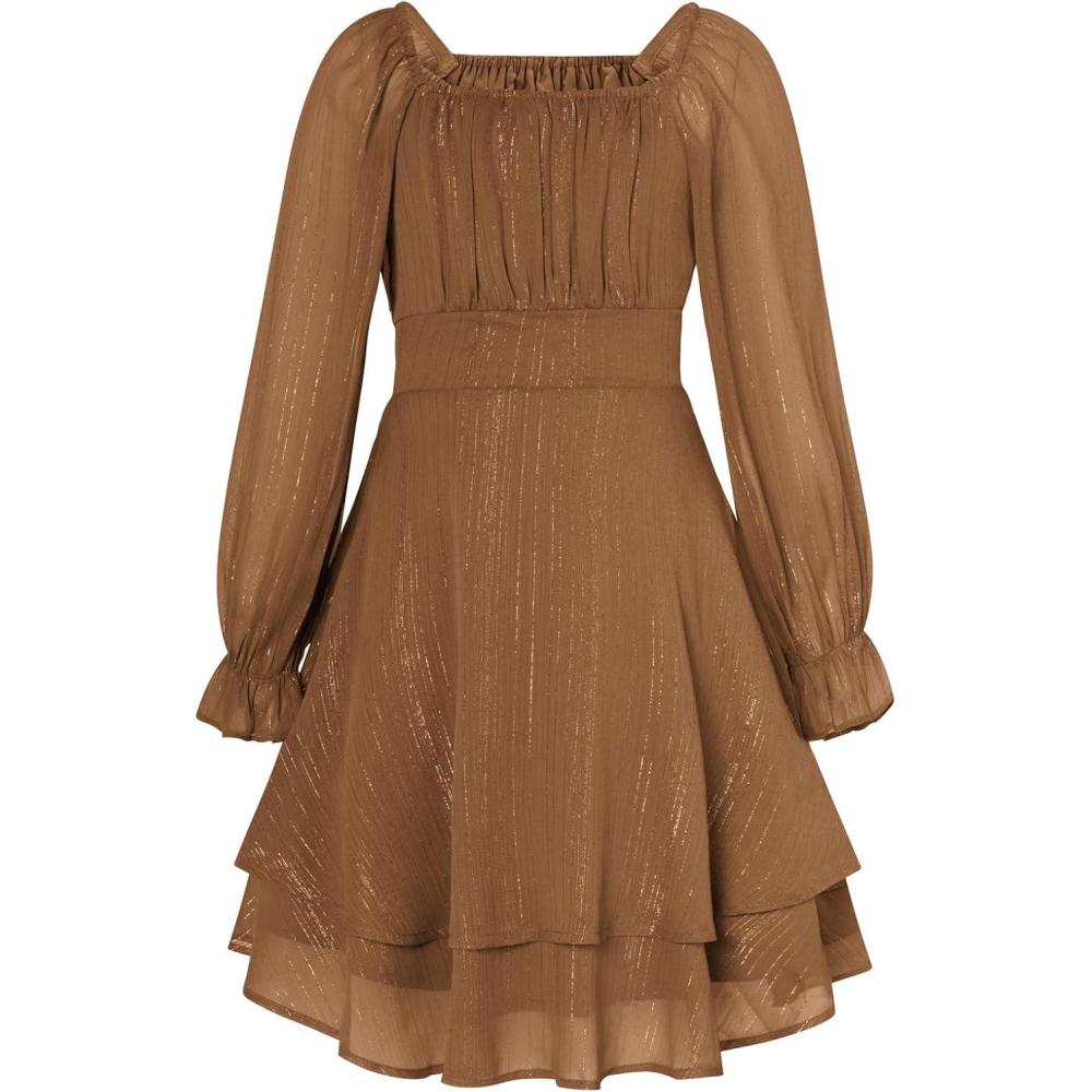 imageGRACE KARIN Girls Fall Dress Long Sleeve Casual Dresses Square Neck Ruffle Tiered Layer Aline Dress 512YBurnt Orange