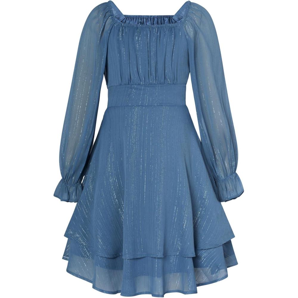 imageGRACE KARIN Girls Fall Dress Long Sleeve Casual Dresses Square Neck Ruffle Tiered Layer Aline Dress 512YDeep Blue