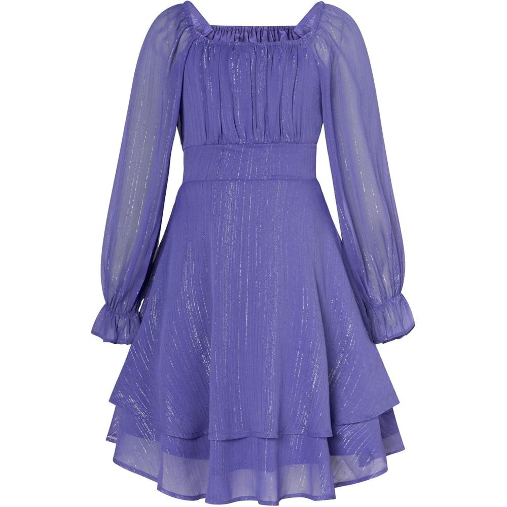 imageGRACE KARIN Girls Fall Dress Long Sleeve Casual Dresses Square Neck Ruffle Tiered Layer Aline Dress 512YDeep Purple