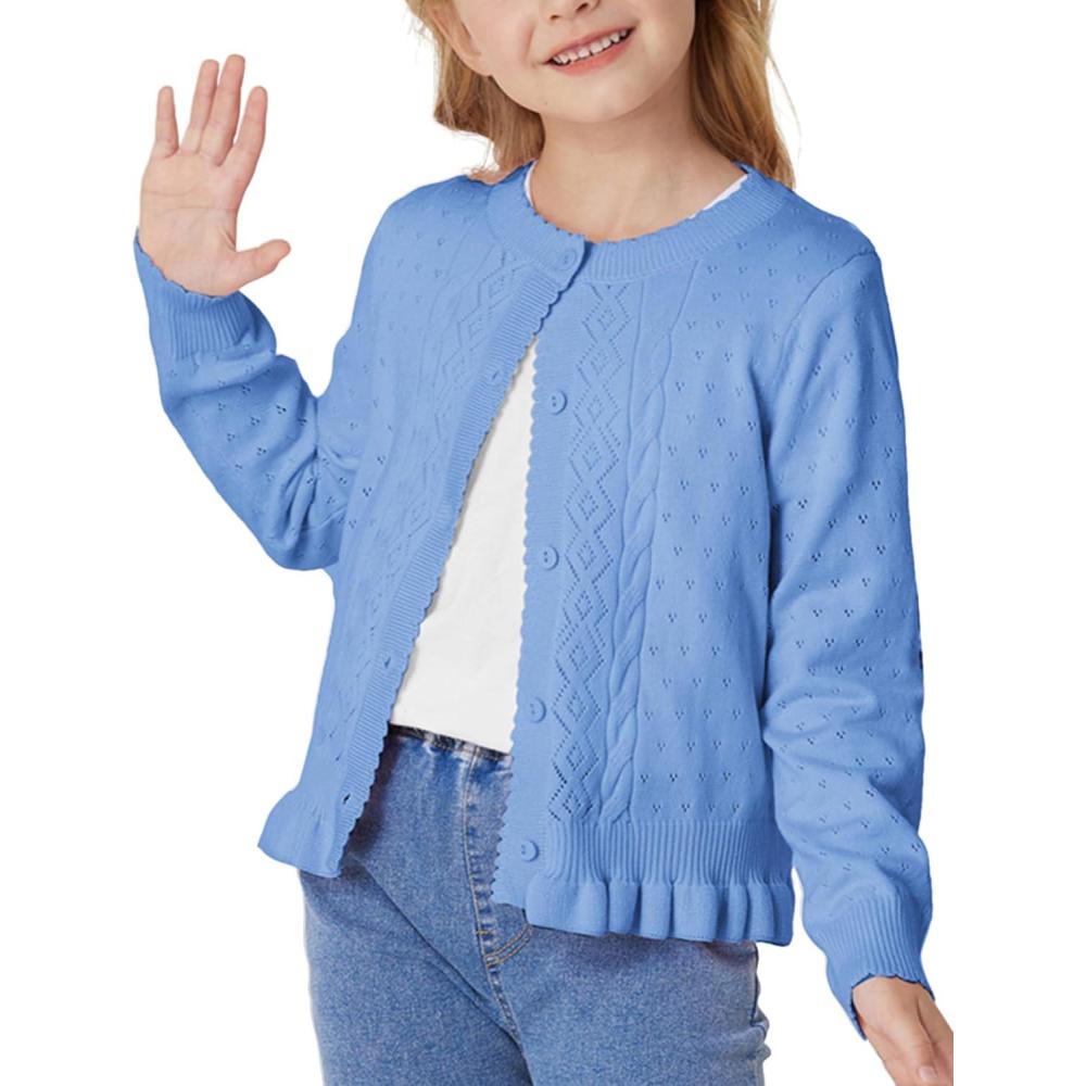 imageGRACE KARIN Girls Long Sleeve Cardigan Sweater Girls Button Closure Knitted Cable Cardigan 512YBlue