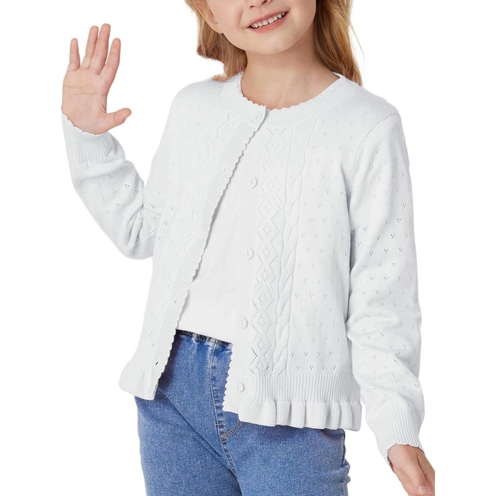 imageGRACE KARIN Girls Long Sleeve Cardigan Sweater Girls Button Closure Knitted Cable Cardigan 512YSnowwhite