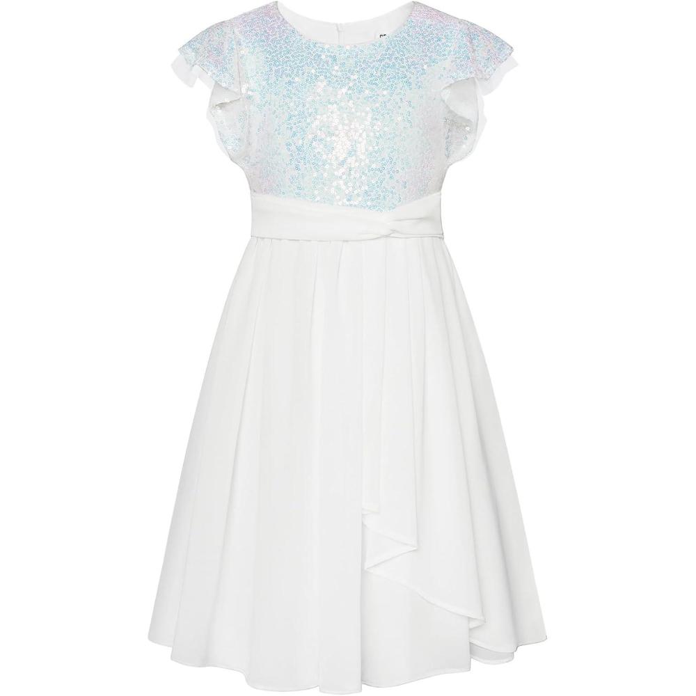imageGRACE KARIN Girls Sequin Dress Party Birthday Prom Formal Fancy Midi Dress 512 YearsColorful White
