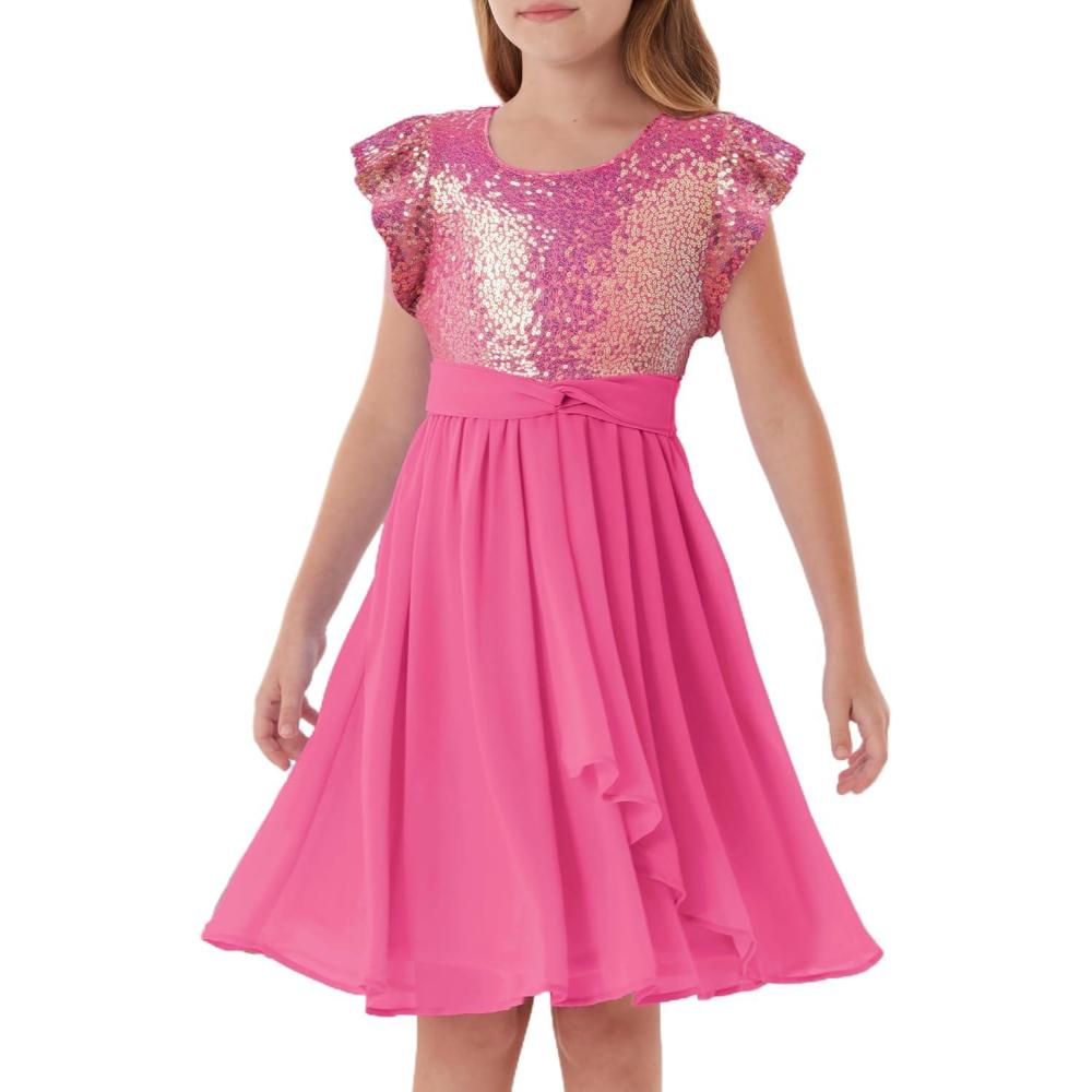 imageGRACE KARIN Girls Sequin Dress Party Birthday Prom Formal Fancy Midi Dress 512 YearsDeep Pink