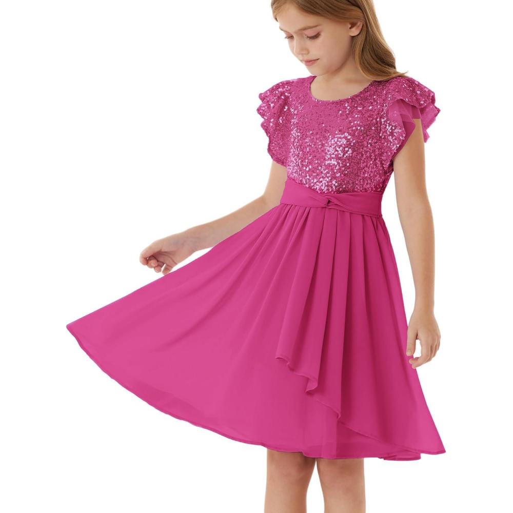 imageGRACE KARIN Girls Sequin Dress Party Birthday Prom Formal Fancy Midi Dress 512 YearsHot Pink