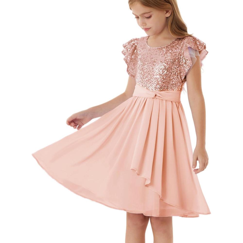 imageGRACE KARIN Girls Sequin Dress Party Birthday Prom Formal Fancy Midi Dress 512 YearsRose Gold