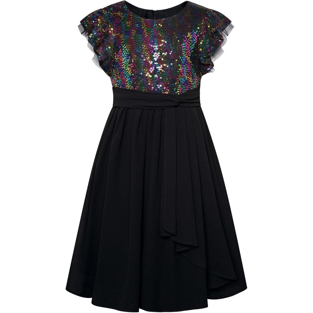 imageGRACE KARIN Girls Sequin Dress Party Birthday Prom Formal Fancy Midi Dress 512 YearsSymphony Black