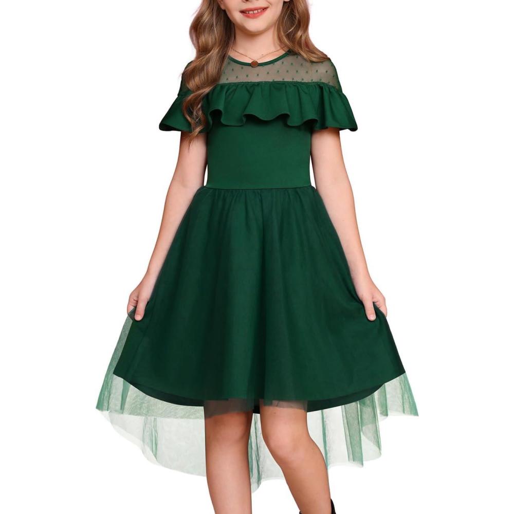 imageGRACE KARIN Girls Wedding Party Formal Dress Junior Bridemaid Dresses for Teens Tulle High Low Dress Size 714Green