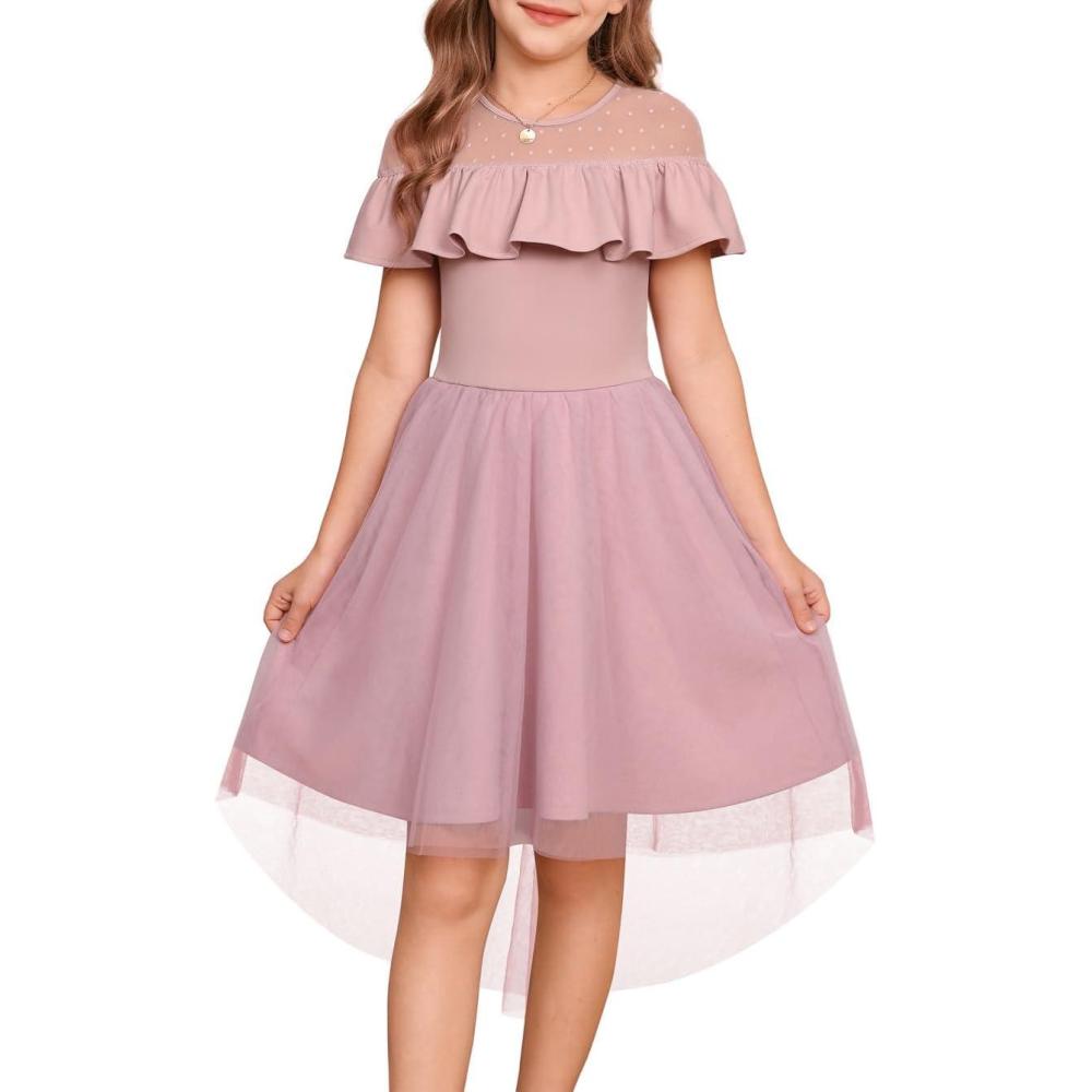imageGRACE KARIN Girls Wedding Party Formal Dress Junior Bridemaid Dresses for Teens Tulle High Low Dress Size 714Pink