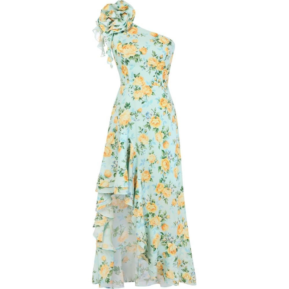 imageGRACE KARIN Womens Summer One Shoulder Sleeveless Dresses Floral Flowy Ruffle High Low Wedding Guest Maxi SundressesBlue Yellow