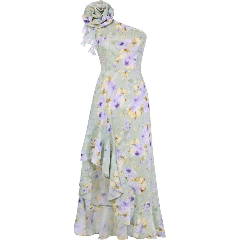 imageGRACE KARIN Womens Summer One Shoulder Sleeveless Dresses Floral Flowy Ruffle High Low Wedding Guest Maxi SundressesGreen Purple