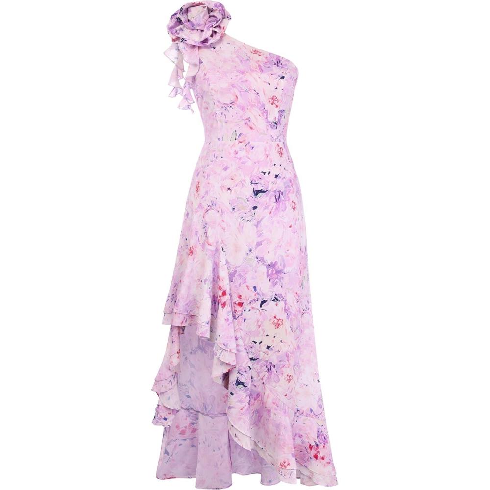 imageGRACE KARIN Womens Summer One Shoulder Sleeveless Dresses Floral Flowy Ruffle High Low Wedding Guest Maxi SundressesLight Purple