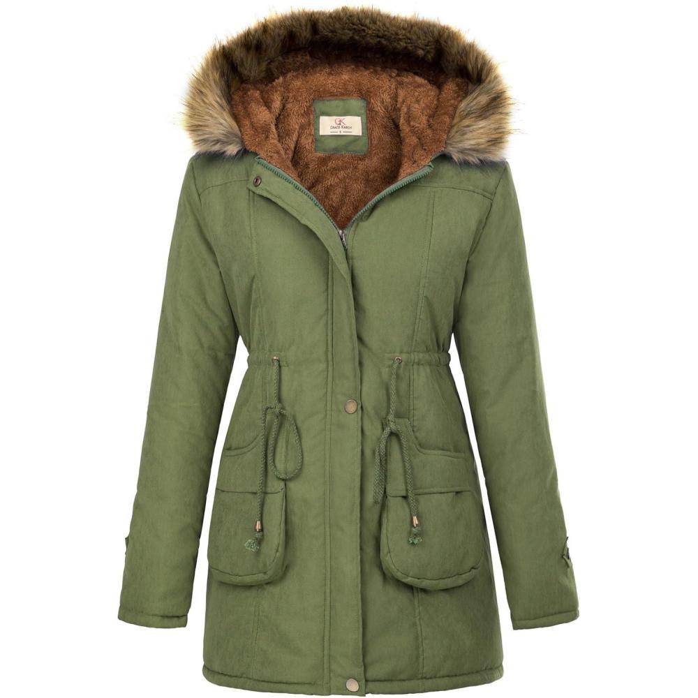 imageGRACE KARIN Womens Winter Coats Fleece Parkas Anoraks Hooded Military Jacket CoatsArmy Green