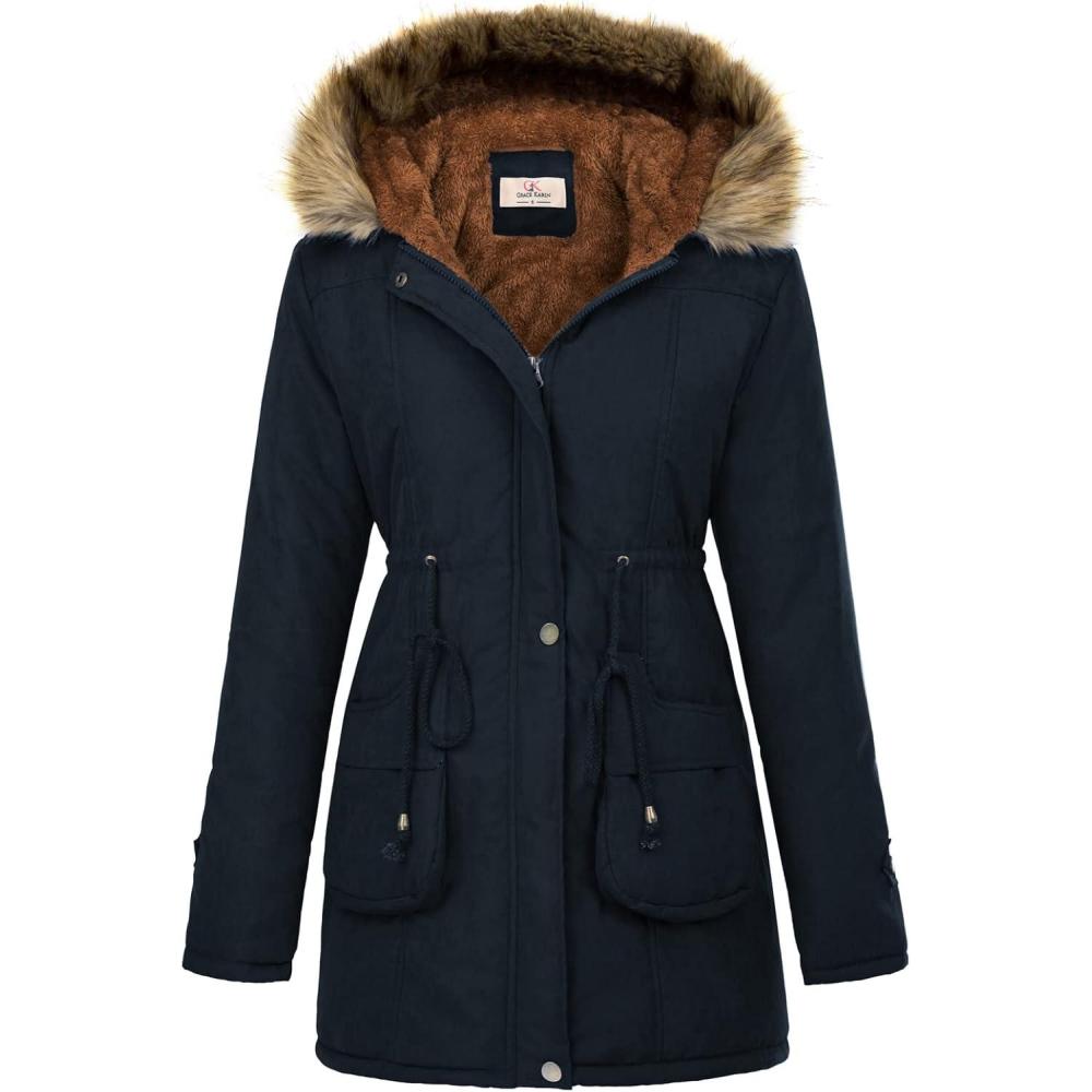 imageGRACE KARIN Womens Winter Coats Fleece Parkas Anoraks Hooded Military Jacket CoatsDark Blue