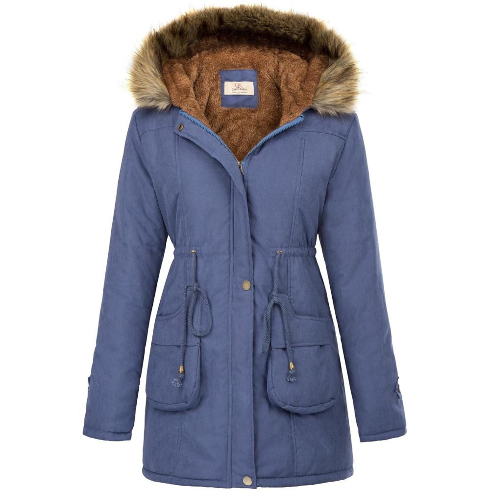imageGRACE KARIN Womens Winter Coats Fleece Parkas Anoraks Hooded Military Jacket CoatsNavy Blue