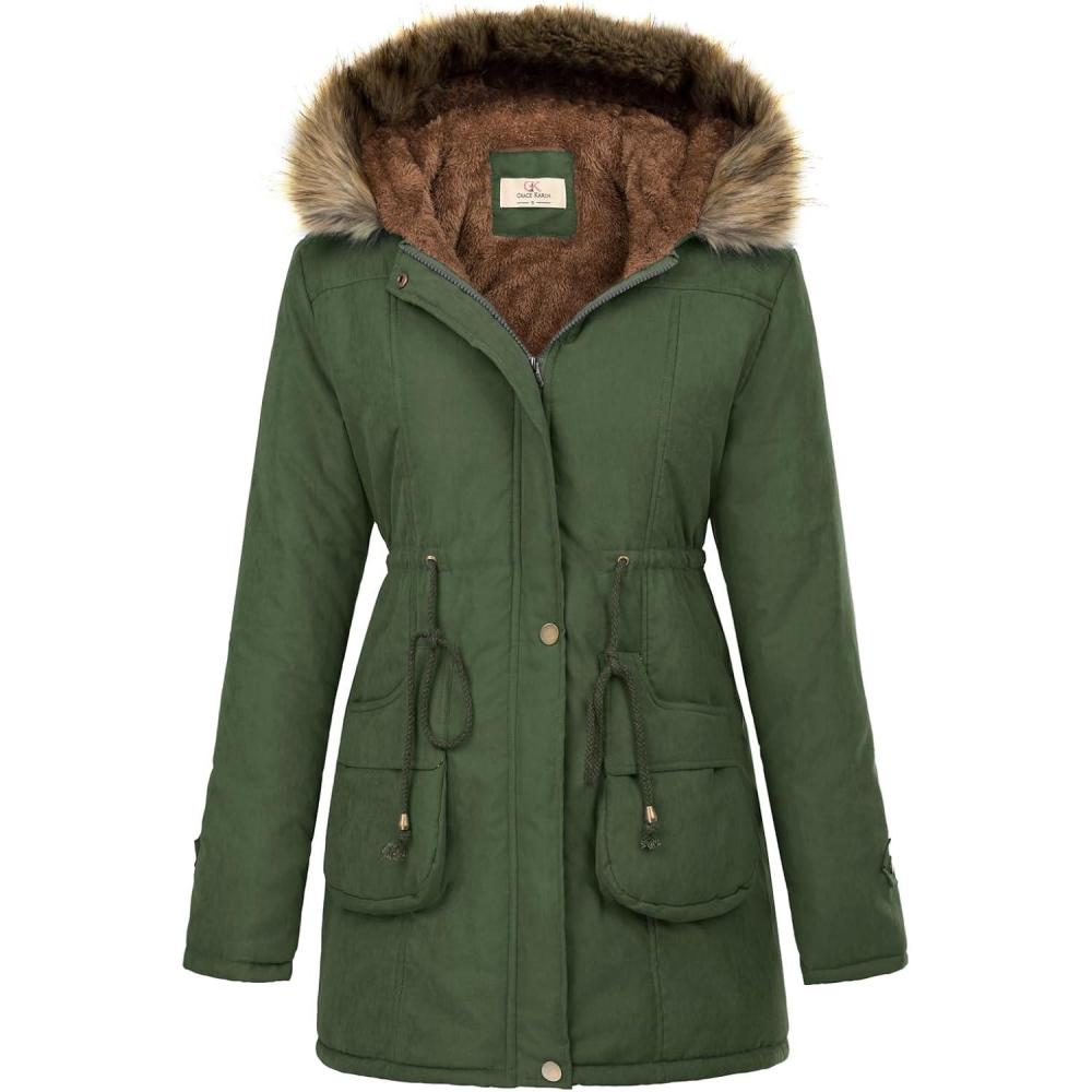 imageGRACE KARIN Womens Winter Coats Fleece Parkas Anoraks Hooded Military Jacket CoatsOlive Green