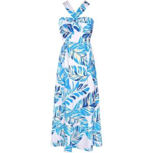 GRACE KARIN 2025 Women’s Criss Cross Halterneck Sleeveless Summer Floral Print Flowy A Line Maxi Dress(Blue Leaf)