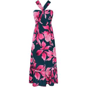 GRACE KARIN 2025 Women’s Criss Cross Halterneck Sleeveless Summer Floral Print Flowy A Line Maxi Dress(Rose Red Flowers)
