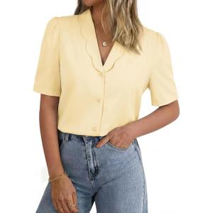 GRACE KARIN 2026 Button Down Shirts for Women, Short Sleeve Tops Basic Dressy Casual Business Outfits(Light Yellow)