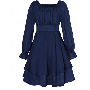 GRACE KARIN Girls Fall Dress Long Sleeve Casual Dresses Square Neck Ruffle Tiered Layer A-line Dress 5-12Y(Navy Blue)