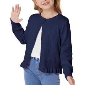 GRACE KARIN Girls Long Sleeve Cardigan Sweater Girls Button Closure Knitted Cable Cardigan 5-12Y(Navy)