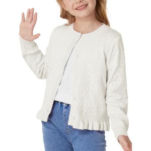 GRACE KARIN Girls Long Sleeve Cardigan Sweater Girls Button Closure Knitted Cable Cardigan 5-12Y(White)