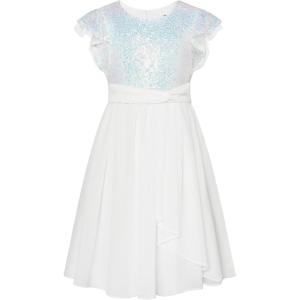 GRACE KARIN Girls Sequin Dress Party Birthday Prom Formal Fancy Midi Dress 5-12 Years(Colorful White)