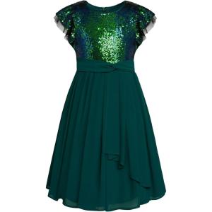 GRACE KARIN Girls Sequin Dress Party Birthday Prom Formal Fancy Midi Dress 5-12 Years(Green)