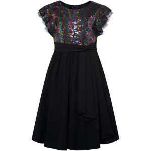 GRACE KARIN Girls Sequin Dress Party Birthday Prom Formal Fancy Midi Dress 5-12 Years(Symphony Black)