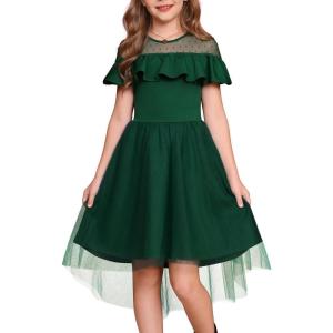 GRACE KARIN Girls Wedding Party Formal Dress Junior Bridemaid Dresses for Teens Tulle High Low Dress Size 7-14(Green)