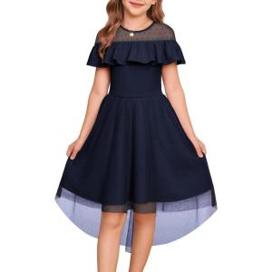 GRACE KARIN Girls Wedding Party Formal Dress Junior Bridemaid Dresses for Teens Tulle High Low Dress Size 7-14(Navy Blue)