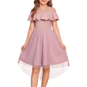 GRACE KARIN Girls Wedding Party Formal Dress Junior Bridemaid Dresses for Teens Tulle High Low Dress Size 7-14(Pink)