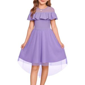 GRACE KARIN Girls Wedding Party Formal Dress Junior Bridemaid Dresses for Teens Tulle High Low Dress Size 7-14(Purple)
