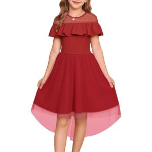GRACE KARIN Girls Wedding Party Formal Dress Junior Bridemaid Dresses for Teens Tulle High Low Dress Size 7-14(Red)