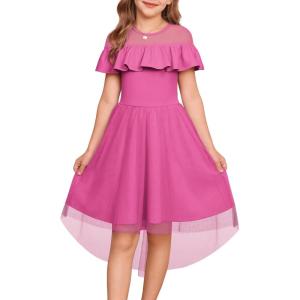 GRACE KARIN Girls Wedding Party Formal Dress Junior Bridemaid Dresses for Teens Tulle High Low Dress Size 7-14(Rose Red)