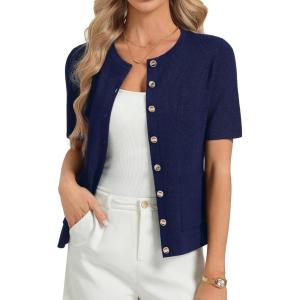 GRACE KARIN Short Sleeve Cardigans for Women, Lightweight Spring Cardigans 2026, Button Up Sweaters with Pockets(Navy Blue)